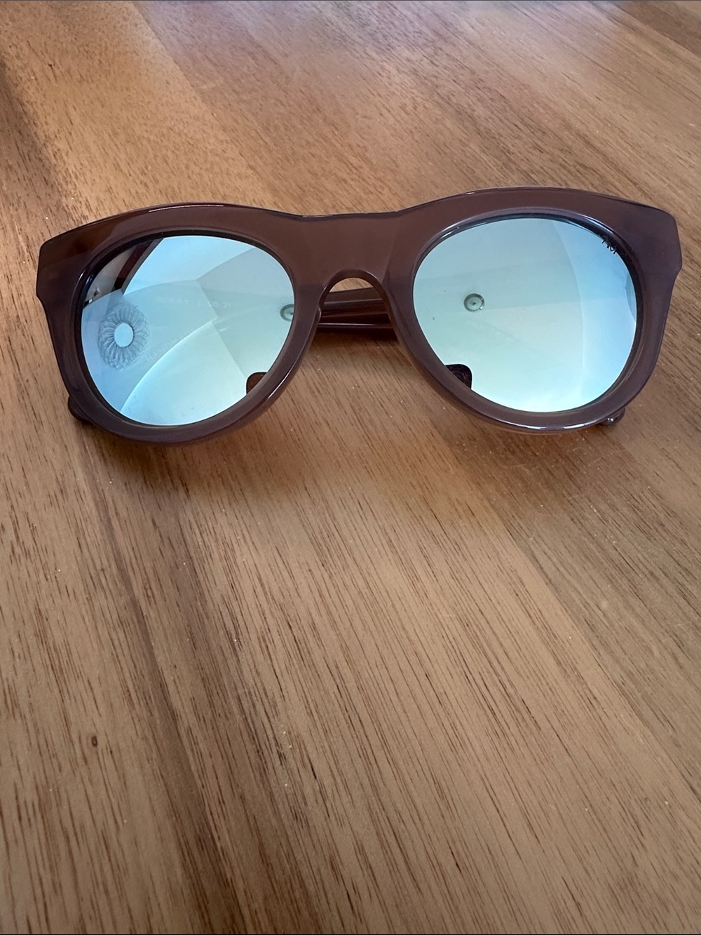 Women's Pink Frame Sunglasses with Green-Gold Mirrored Lenses